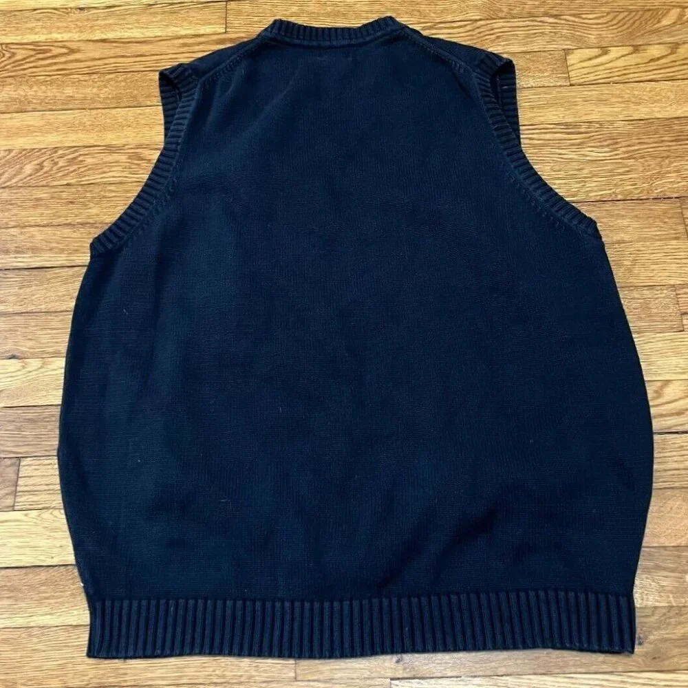 LL Bean Sweater Vest Men's Size XL Tall XLT Black Sleeveless V Neckline Cotton